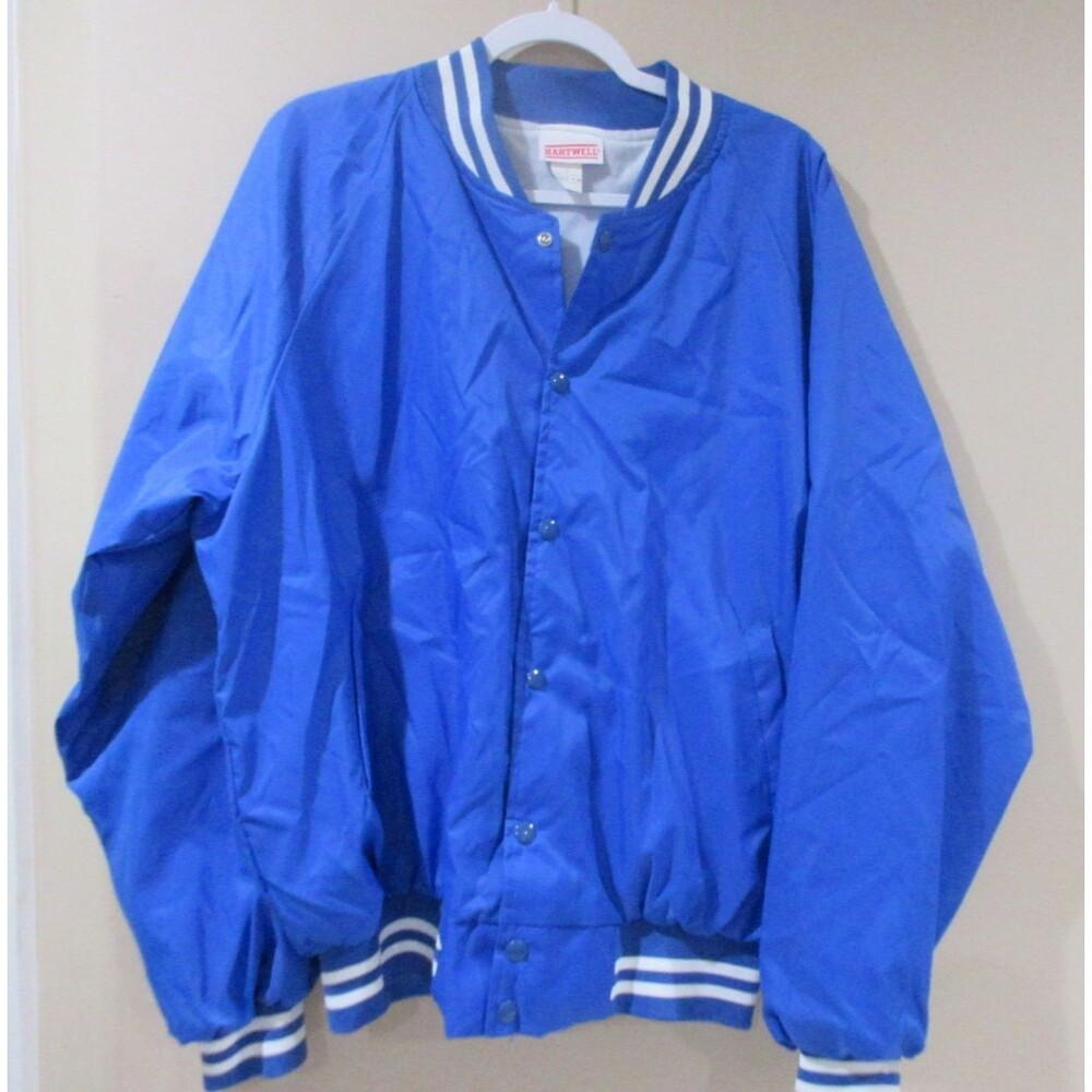 Vtg. Hartwell Athletic Jacket Snap Men XL 46-48 Blue Bomber USA